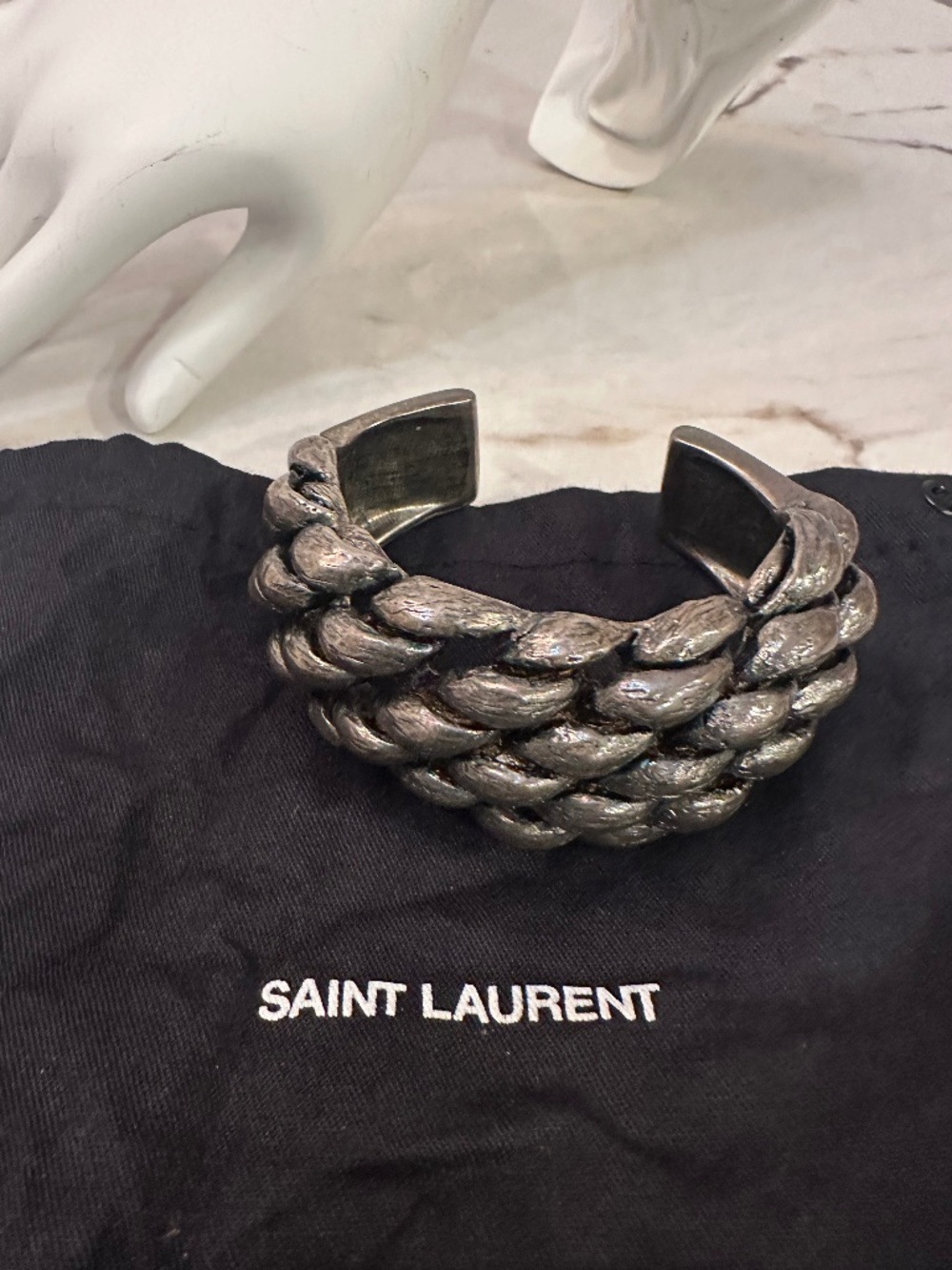 Saint Laurent Marrakech Twisted Serpentine Gunmetal Cuff Bracelet